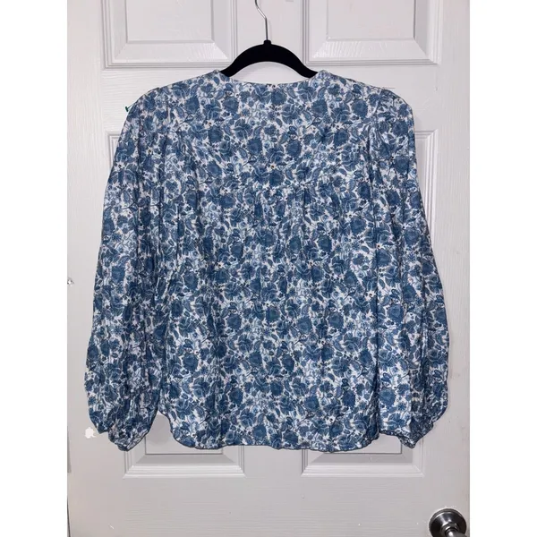 Ethnic Liberty Elysian Day paisley Blue granny Long Sleeve Popover Blouse Small - Image 4