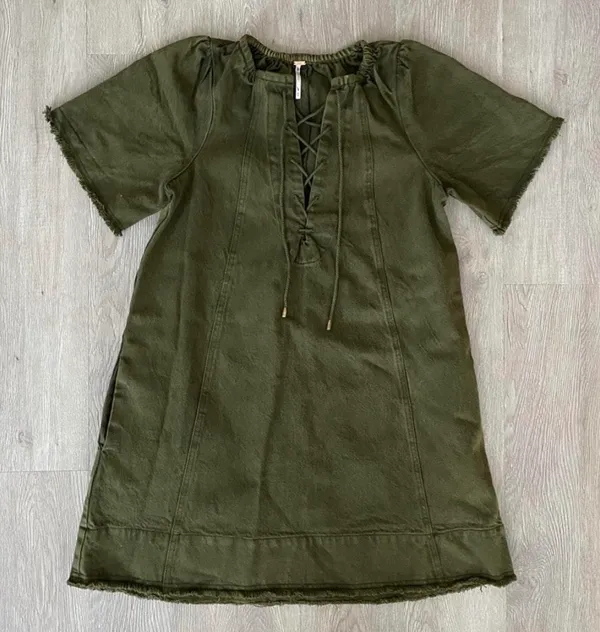 Free People When Hearts Align Green Denim Mini Dress - Image 2