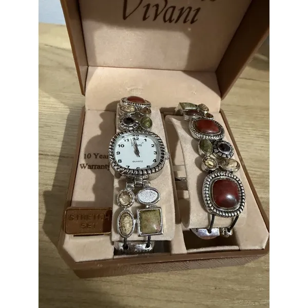Vivian Woman's Watch & Matching Bracelet With Stone Gem Accents‎ New In Box READ - Image 2