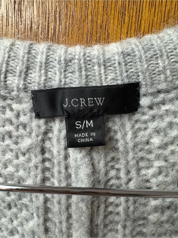 J. Crew Relaxed Tie Neck Long Sleeve Knit Sweater Midi Dress Wool Blend Gray S/M - Image 4