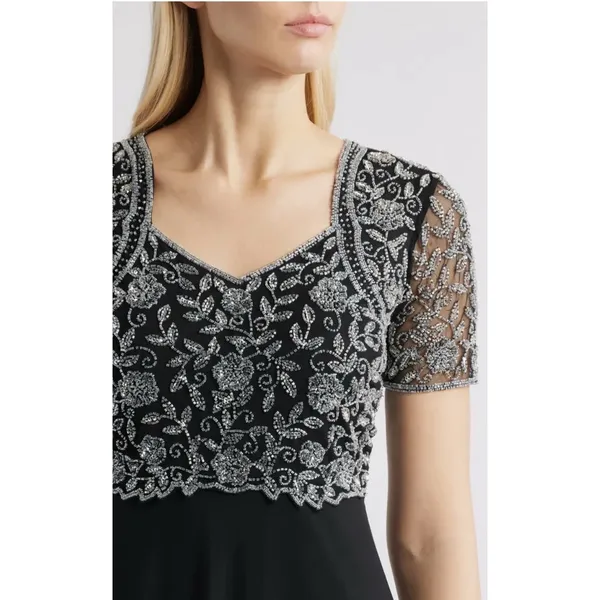 Pissaro Nights Beaded Bodice A-Line Gown Blue Size 10 Formal Cocktail - Image 3