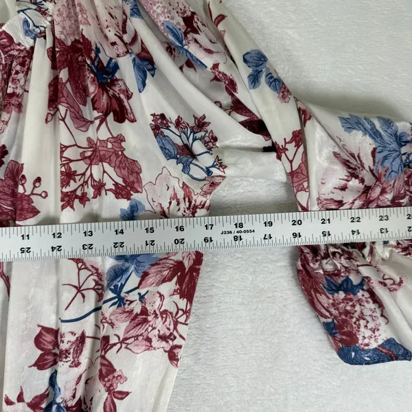 MISA Los Angeles Floral Ruffle Mini Dress White Burgundy Blue Smocked Waist S - Image 3