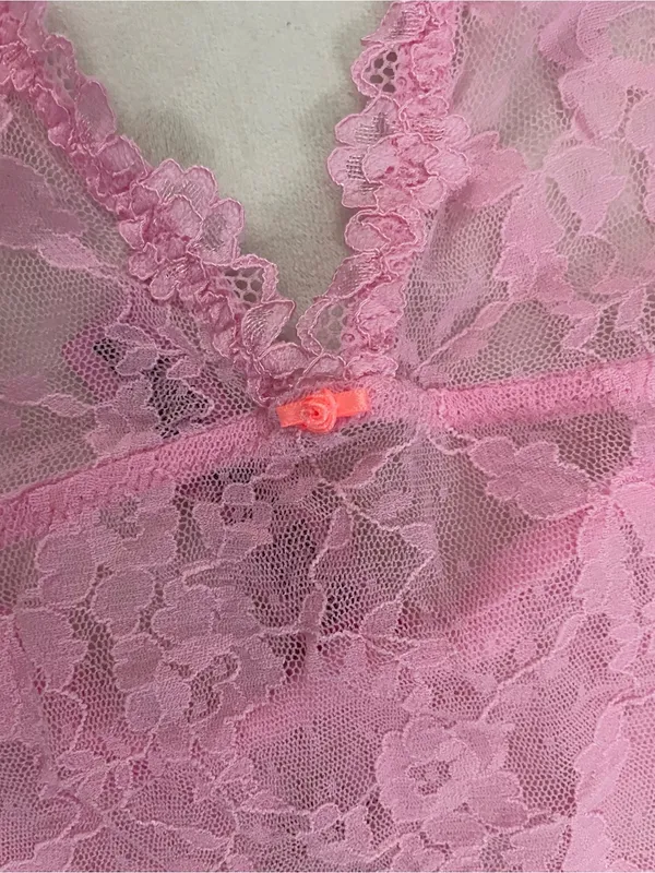 SKIMS Stretch Lace Halter Slip Chemise Dress Cotton Candy Pink Size XS - Image 9