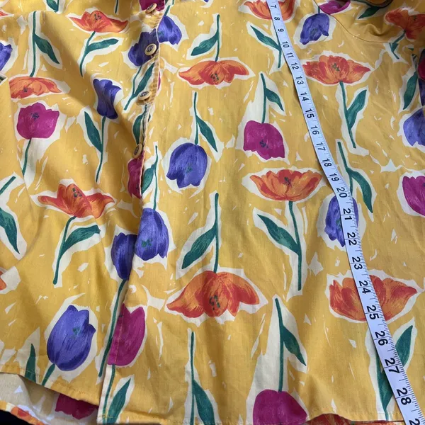 90s Floral Blouse Top XL Yellow Funky Art Teacher Button down Bloomcore Teacher - Image 7