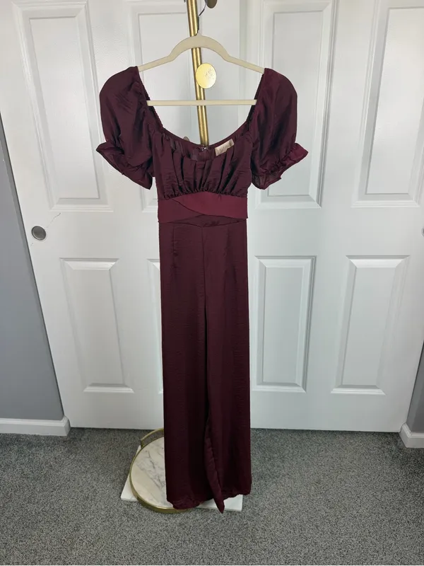 Altar’d State Burgundy Puff Sleeve Wide Leg Jumpsuit Sz S NWOT Fall Boho - Image 2
