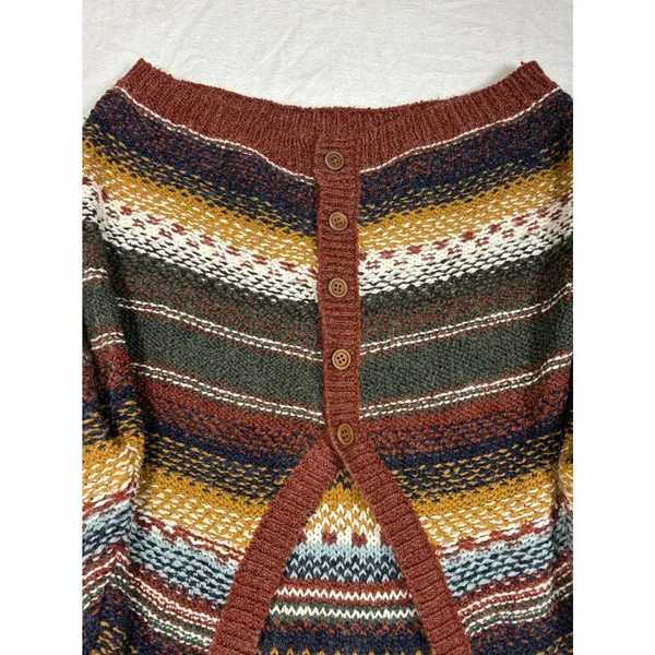 Vintage Womens Fair Isle Striped Knit Cardigan Sweater Buttons V Neck Wool Sz M - Image 4