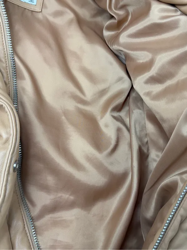 Abercrombie & Fitch Ultra Vegan Leather Puffer Jacket Camel Tan Small Hooded - Image 4