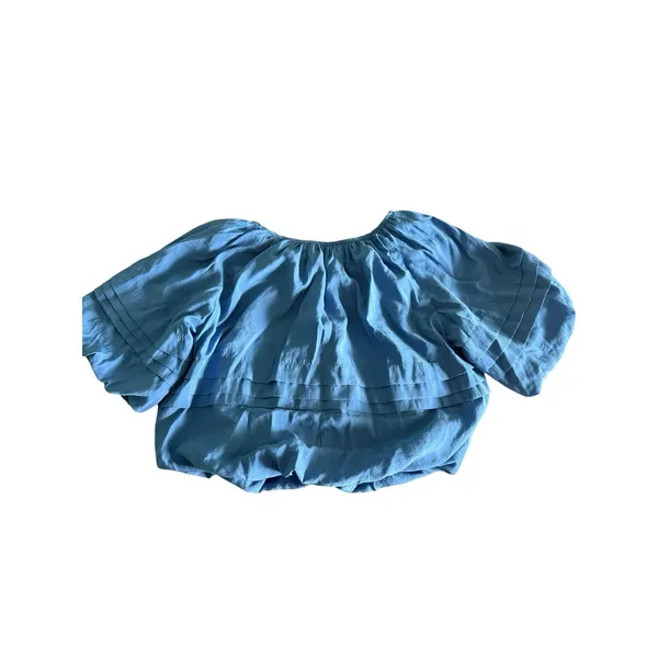 ANTHROPOLOGIE MAEVE SHORT PUFF SLEEVE BUBBLE TIERED BLOUSE SHIRT TOP Small Blue - Image 5