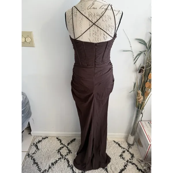 ASOS Design Tall Women's mesh corset detail‎ maxi dress Brown Size 8 - Image 2
