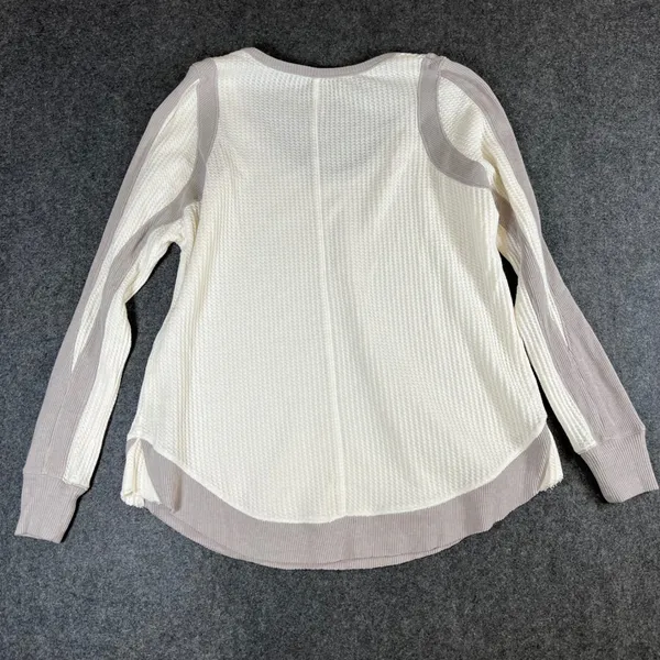 Free People Womens Waffle Knit Thermal Scoop Neck Top‎ Cream Taupe Medium - Image 6