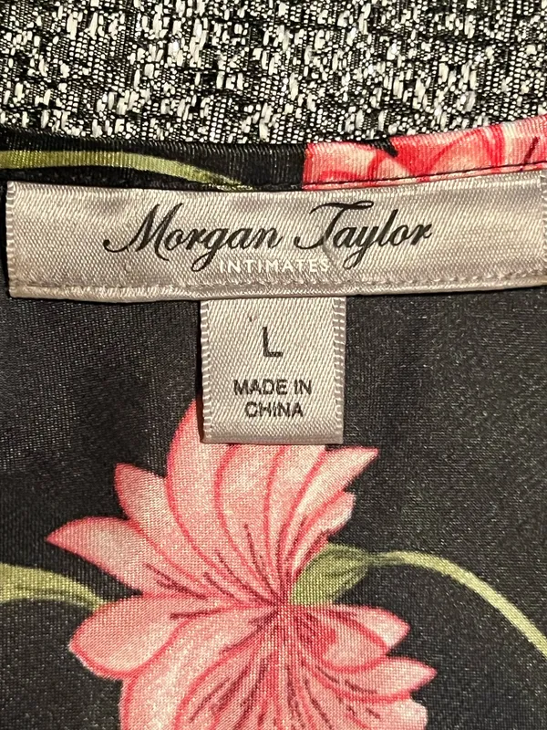Womens lg Morgan Taylor Intimates Black Satin Floral Slip Dress Nightgown - Image 8