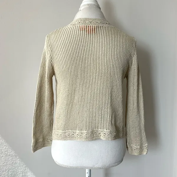Tory Burch Tan Crochet Open Cardigan Sweater Size XS - Image 8