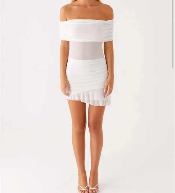 Peppermayo Nelly off-shoulder white mini dress white size 2 - Image 2
