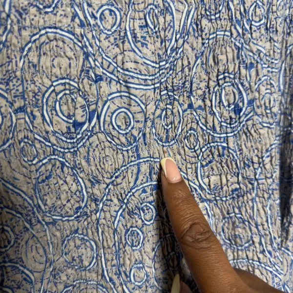 Women Cotton Smocked Midi Dress XL Blue Paisley Flutter Sleeve Nap Cottage - Image 7