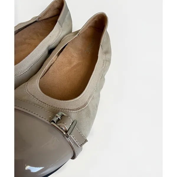 Vionic Neva Women's US 9 Taupe Suede Patent Cap Toe Buckle Ballet Flats - Image 2