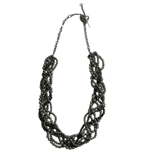 Loft Multi-Strand Gunmetal Tone‎ Necklace Simulated Pearls Rhinestones - Image 6