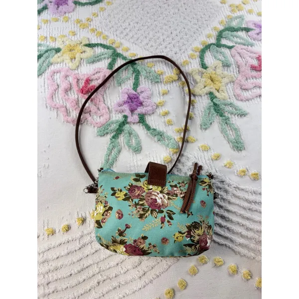 Mint Floral Canvas Crossbody Bag Small Rose Print Shoulder‎ Purse NB15A114 - Image 8