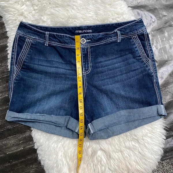 Maurices Blue Denim White Stitching Cuffed Shorts Y2k Summer Spring Grunge Alt - Image 4