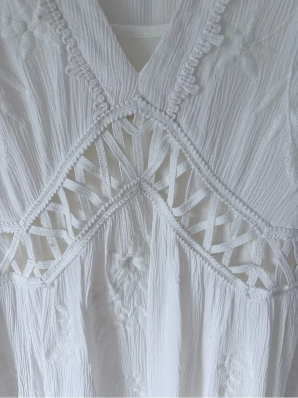 Free People Marissa White Embroidered Mini Dress size small Boho Festival - Image 7