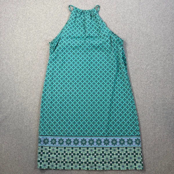 Max Studio Women's Small Halter Neck Shift Dress Teal Green Sleeveless Geometric - Image 9