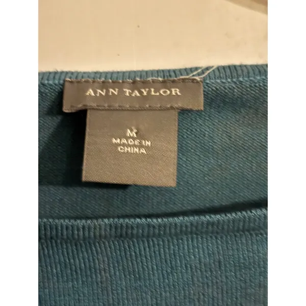 Ann Taylor‎ Silk Blend Striped Boat Neck Sweater Teal Blue Black 3/4 Sleeve Med - Image 3