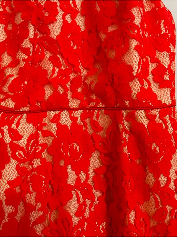 ABS Allen Schwartz Red Floral Lace Halter Dress Sheath Cocktail Wedding Guest 4 - Image 7