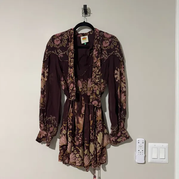 Farm Rio Burgundy Bella Knotted Neckline Size XS - Image 2
