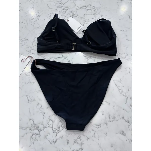 NWT Quince Black Italian V Neck Bikini Top & Low Rise Bottom Set Size Large - Image 2