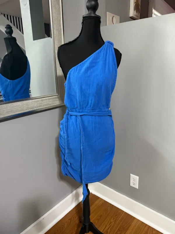 Free People One Strap Blue Mini Dress Tie Waist size Small. - Image 2