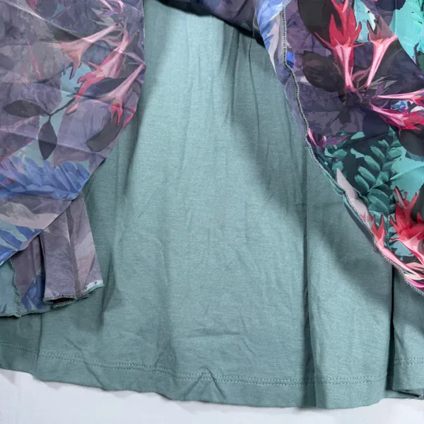 Ulla Popken Size-20/22-Tropical Cape Floral Pleated Chiffon Dress‎ Teal - Image 11