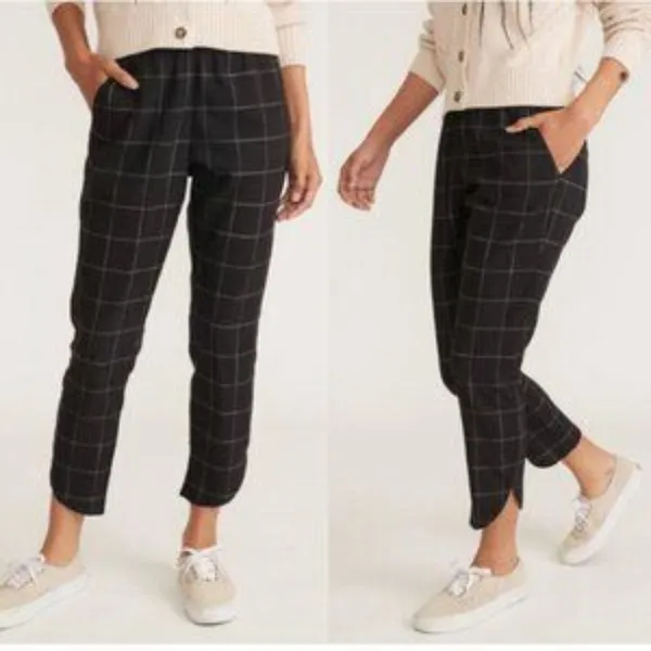 Marine Layer Black‎ White Allison Windowpane High Rise Pants - Image 2