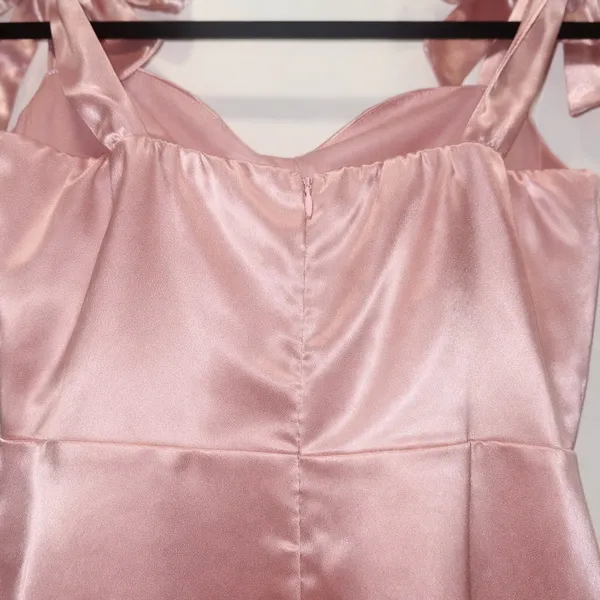 Lucy In The Sky Pink Satin Bow Strap Mini Dress Sweetheart Bustier A line Ruched - Image 5