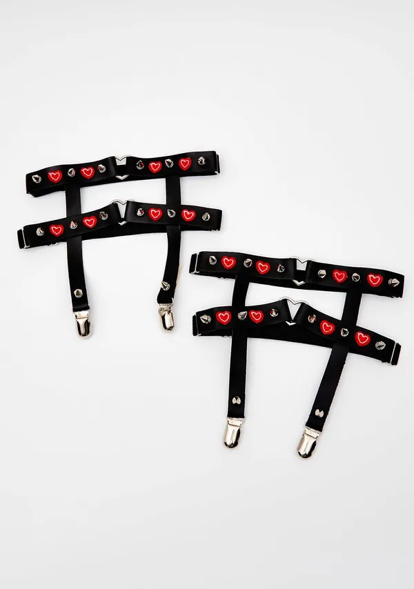 Dolls Kill Leather Leg Garters Red & Black - Image 2