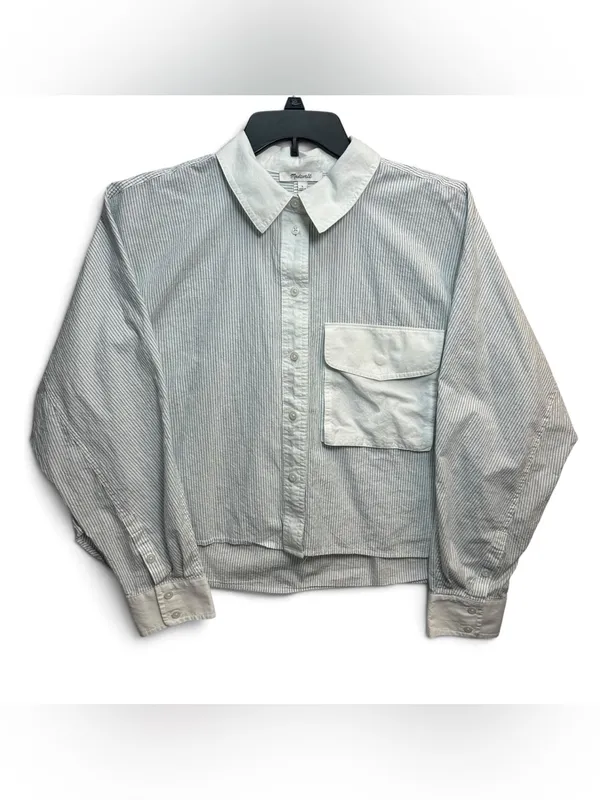 Madewell Women’s Striped Oversized Button-Up Shirt Size L White Blue Cotton - Image 4