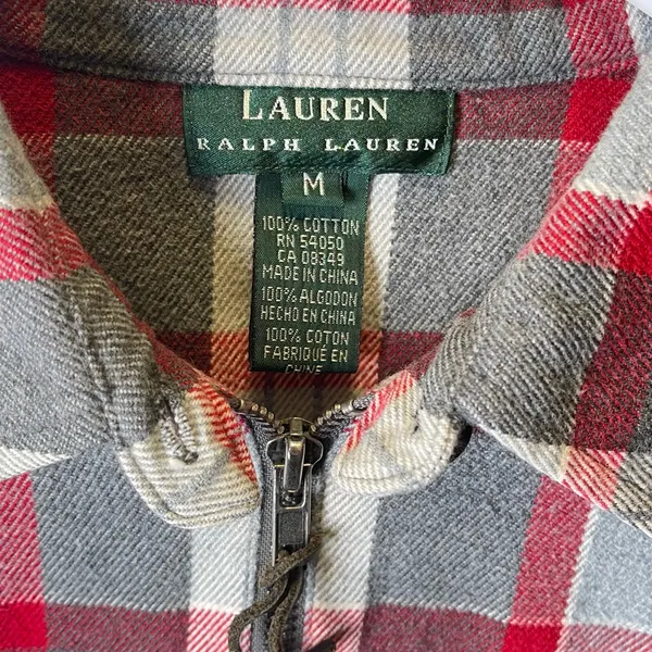 Lauren Ralph Lauren Women's Plaid‎ Flannel Gray Red Pullover 1/4 Zip Size Medium - Image 3