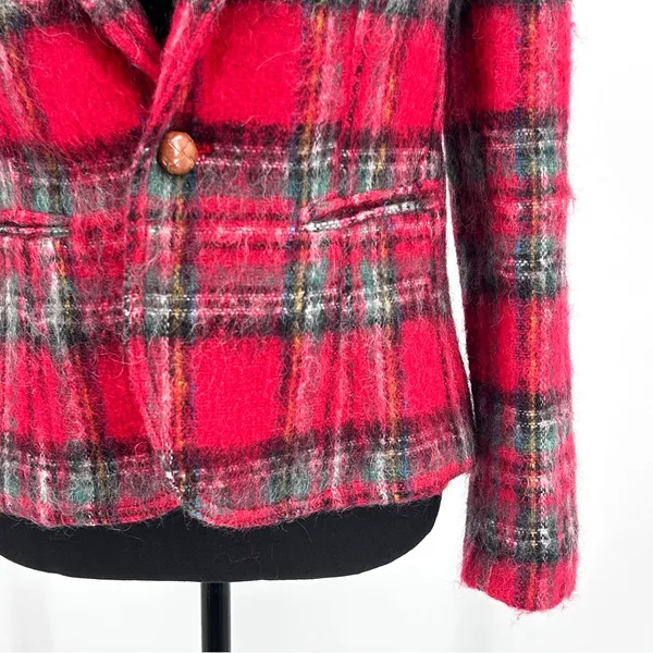 Vintage Mohair Wool‎ Blazer Women's Tartan Plaid Classic Jacket Red Size 4 Small - Image 7