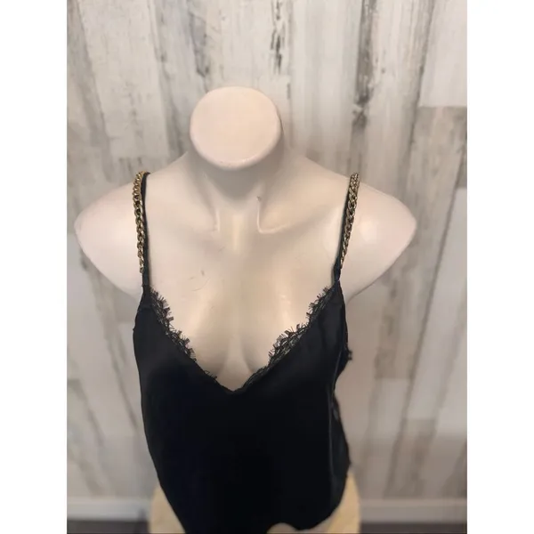 Victoria’s Secret Black Lace Cami Tank Top Chain Strap Open Back Size M - Image 5