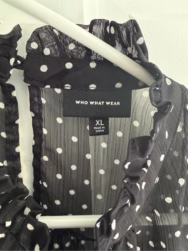 Who What Wear XL Black White Polka Dot Ruffle Sleeveless Sheer Blouse‎ - Image 4