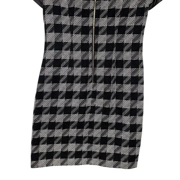 Karl Lagerfeld Paris Houndstooth Sheath Dress Faux Leather‎ Trim Black White 6 - Image 12