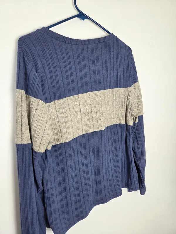Ultra Soft Ribbed Knit Pullover Sweater Navy Gray Colorblock Stripe Plus 2XL - Image 7