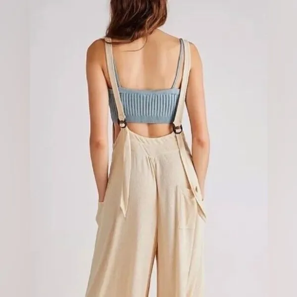 Free People Beach Wide Leg Overalls With Waist Tie Chocolate Brown NWT - Image 6