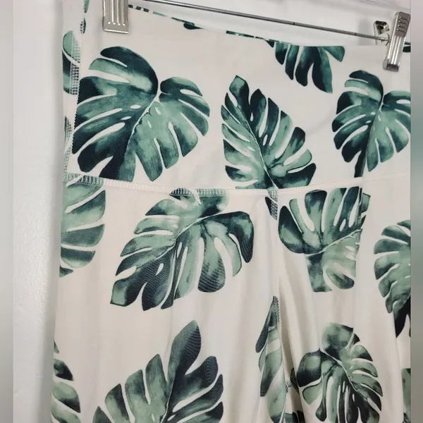 Wildfox Sweat Leggings Green Palm Print High Waist Sportswear Gym Workout Small - Image 4