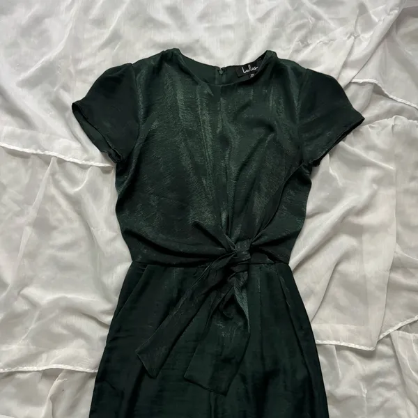 Lulus Let Me Entertain You Dark Green Satin Wide-Leg Jumpsuit - Image 2