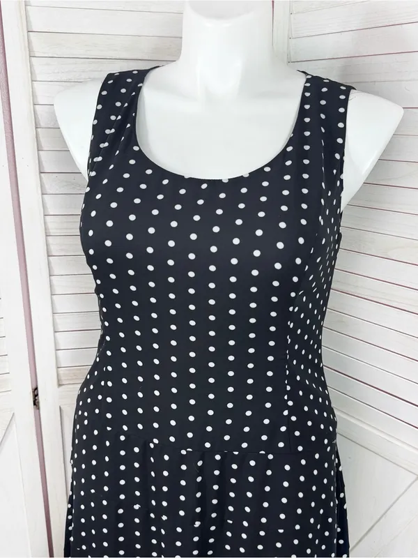 Anne Klein Polka Dot Lace Inset Sleeveless Maxi Dress Black White 12 Chiffon - Image 5
