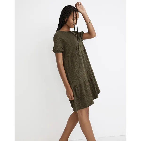 Madewell Olive Tiered Mini Dress Size S‎ Oversized Fits M/L Relaxed Crinkle NWT - Image 4