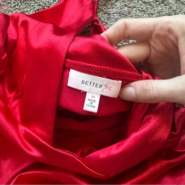 Better Be Red Satin Mini Dress - Image 4