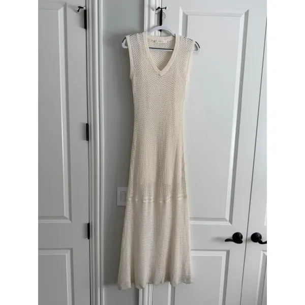 Everlane NWOT Lace Knit Maxi Sweater Dress W/Slip Bone Small Organic Cotton - Image 3