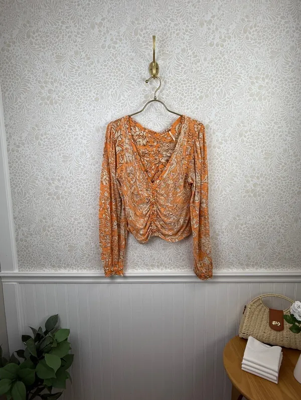 Free People Say The Word Blood Orange Deep V-Neck Crop Top - Size - Small - Image 2