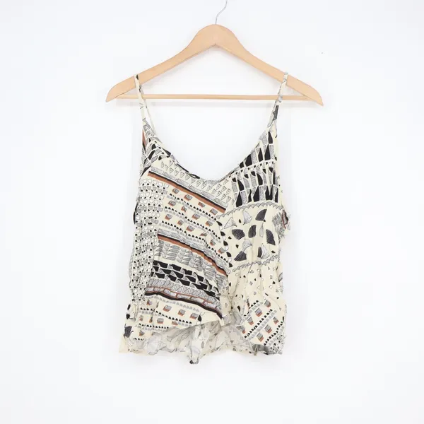 Paper Crane Geometric Abstract Button Front Cami Tank Top Cream Black Large - Image 5