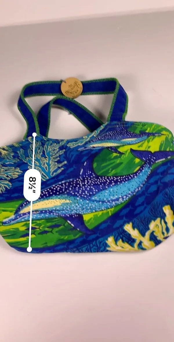 Guy Harvey Dolphin Sequin Tote Bag Blue Green Beach Resort Ocean Coral 14x10 - Image 14